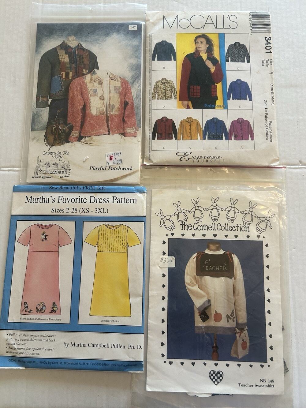 Vtg Mixed Lot of 4‎ Sewing Patterns Playful Patchwork Blazers Sweatshirt Dress